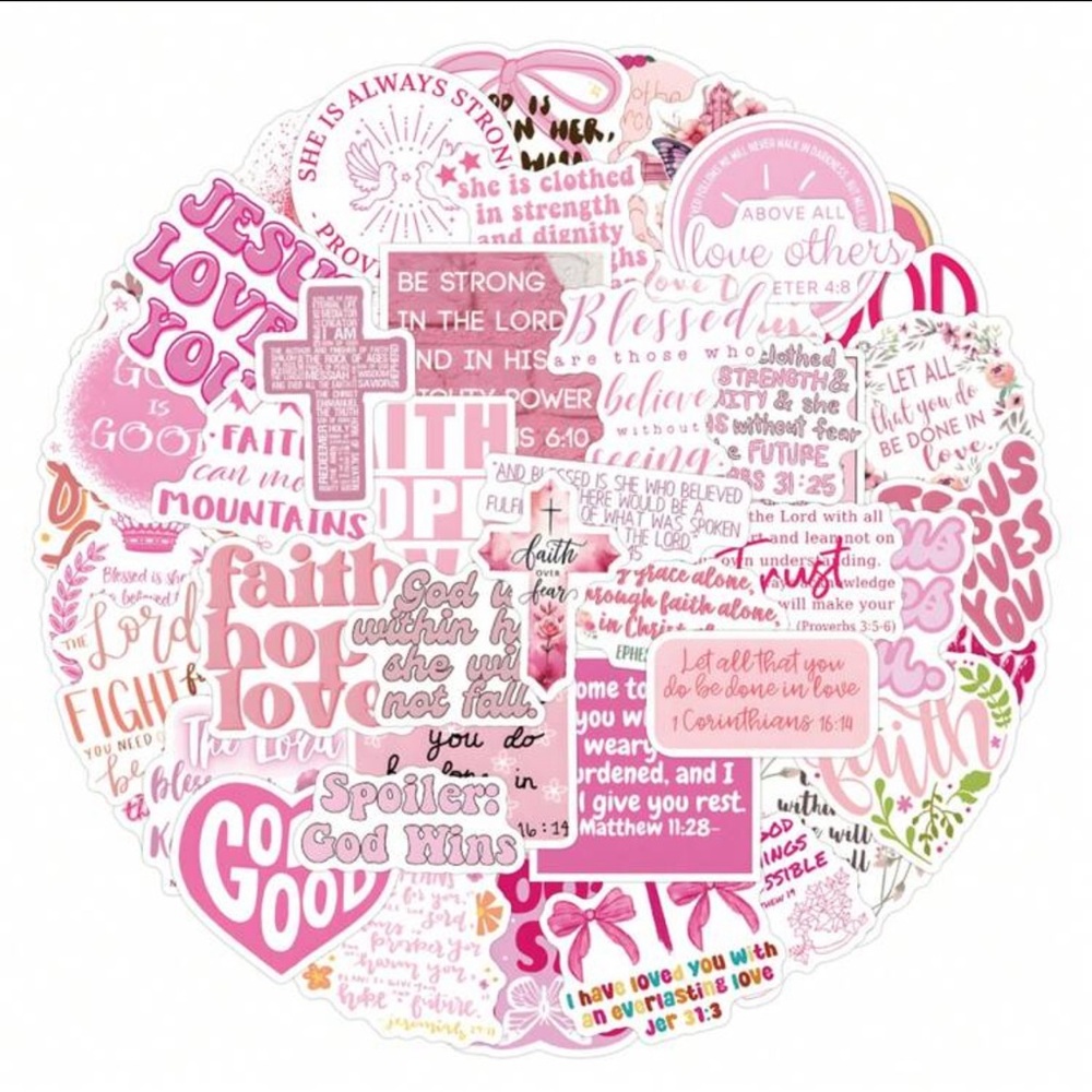 51pcs New Pink Bible Inspirational Handwritten Graffiti Sticker Set